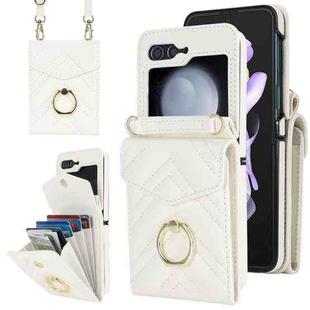 For Samsung Galaxy Z Flip5 V-shaped RFID Card Slot Phone Case with Ring Holder(White)