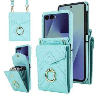 For Samsung Galaxy Z Flip7 5G V-shaped RFID Card Slot Phone Case with Ring Holder(Green)