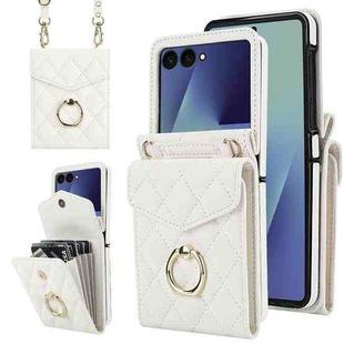 For Samsung Galaxy Z Flip7 5G Diamond Lattice RFID Card Slot Phone Case with Ring Holder(White)