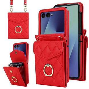 For Samsung Galaxy Z Flip7 5G Diamond Lattice RFID Card Slot Phone Case with Ring Holder(Red)