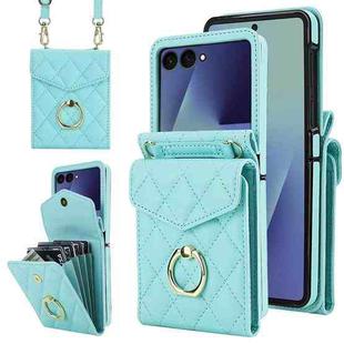 For Samsung Galaxy Z Flip7 5G Diamond Lattice RFID Card Slot Phone Case with Ring Holder(Green)