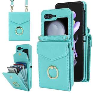 For Samsung Galaxy Z Flip5 Litchi Texture RFID Card Slot Phone Case with Ring Holder(Green)