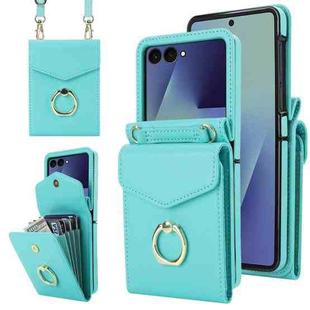 For Samsung Galaxy Z Flip7 5G Litchi Texture RFID Card Slot Phone Case with Ring Holder(Green)