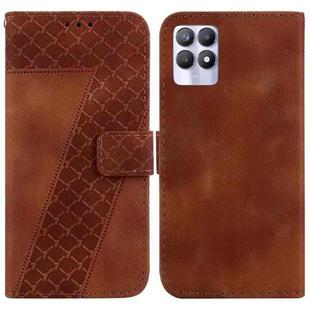 For Realme 8i 7-shaped Embossed Leather Phone Case(Brown)