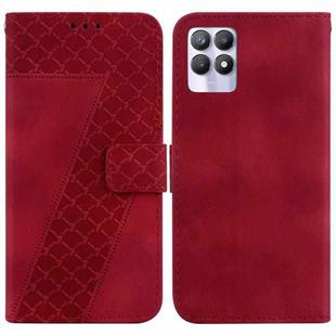 For Realme 8i 7-shaped Embossed Leather Phone Case(Red)