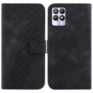 For Realme 8i 7-shaped Embossed Leather Phone Case(Black)