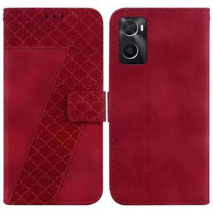 For Realme 9i Seven-shaped Embossed Leather Phone Case(Red)