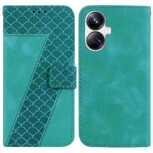 For Realme 10 Pro+ 7-shaped Embossed Leather Phone Case(Green)