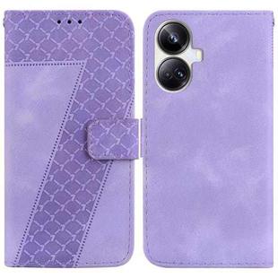 For Realme 10 Pro+ 7-shaped Embossed Leather Phone Case(Purple)