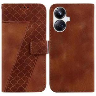 For Realme 10 Pro+ 7-shaped Embossed Leather Phone Case(Brown)