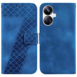 For Realme 10 Pro+ 7-shaped Embossed Leather Phone Case(Blue)