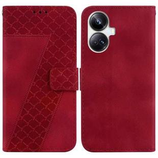 For Realme 10 Pro+ 7-shaped Embossed Leather Phone Case(Red)