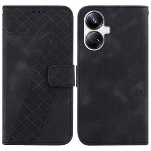 For Realme 10 Pro+ 7-shaped Embossed Leather Phone Case(Black)
