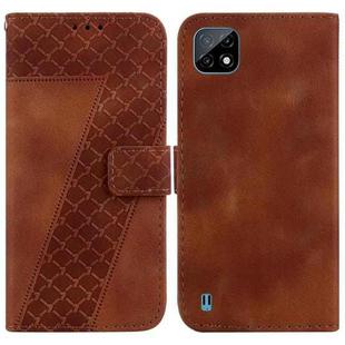 For Realme C20/C11 2021 7-shaped Embossed Leather Phone Case(Brown)