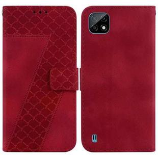For Realme C20/C11 2021 7-shaped Embossed Leather Phone Case(Red)