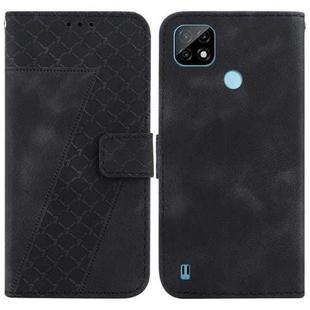 For Realme C21 Seven-shaped Embossed Leather Phone Case(Black)