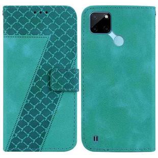 For Realme C21Y 7-shaped Embossed Leather Phone Case(Green)