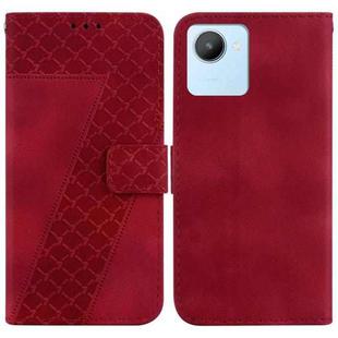 For Realme C30 / Narzo 50i / Narzo 50i Prime 7-shaped Embossed Leather Phone Case(Red)
