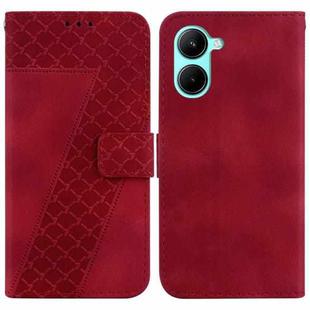 For Realme C33 Seven-shaped Embossed Leather Phone Case(Red)