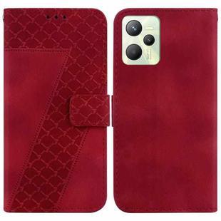 For Realme C35 Seven-shaped Embossed Leather Phone Case(Red)