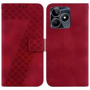 For Realme C53/Narzo N53 Seven-shaped Embossed Leather Phone Case(Red)