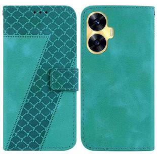 For Realme C55 Seven-shaped Embossed Leather Phone Case(Green)