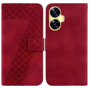 For Realme C55 Seven-shaped Embossed Leather Phone Case(Red)