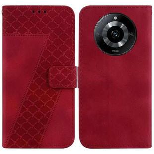 For Realme 11 5G/Narzo 60 India Version Seven-shaped Embossed Leather Phone Case(Red)