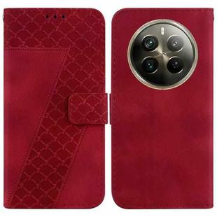 For Realme 12 Pro+ Global 7-shaped Embossed Leather Phone Case(Red)