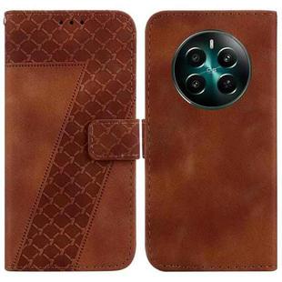 For Realme 12+ 7-shaped Embossed Leather Phone Case(Brown)