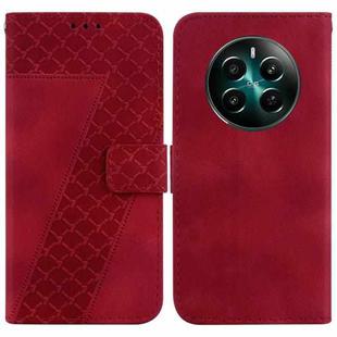 For Realme 12+ Seven-shaped Embossed Leather Phone Case(Red)