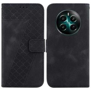 For Realme 12+ Seven-shaped Embossed Leather Phone Case(Black)