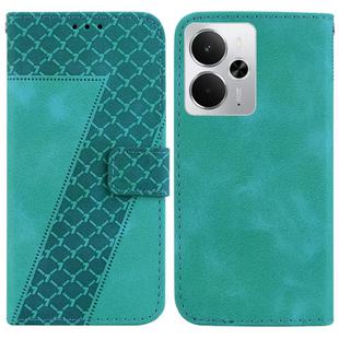 For Realme 14 Seven-shaped Embossed Leather Phone Case(Green)