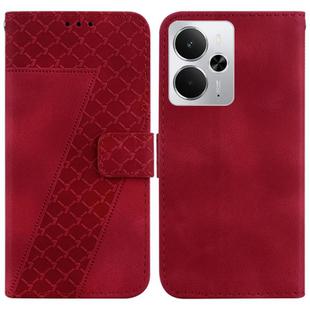 For Realme 14 Seven-shaped Embossed Leather Phone Case(Red)