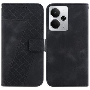 For Realme 14 Seven-shaped Embossed Leather Phone Case(Black)