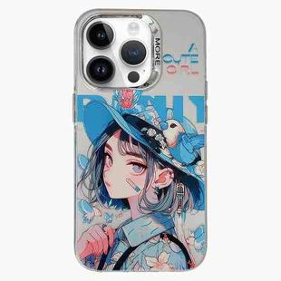 For iPhone 12 Pro Chinese Ancient Style Electroplated Lens Ring PC Hybrid TPU Phone Case(Girl with Blue Hat)