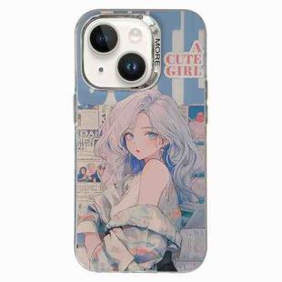 For iPhone 13 Chinese Ancient Style Electroplated Lens Ring PC Hybrid TPU Phone Case(Silver Haired Girl)