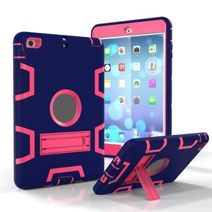 For iPad Mini 5 / 4 Shockproof PC + Silicone Protective Case，with Holder(Navy Blue Rose)