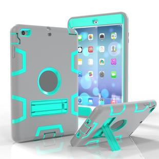 For iPad Mini 5 / 4 Shockproof PC + Silicone Protective Case，with Holder(Gray Mint Green)
