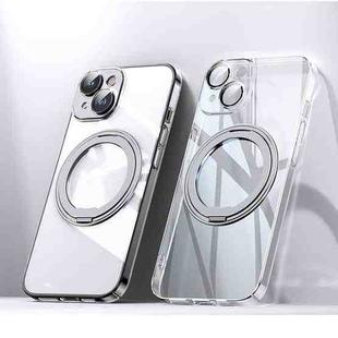 For iPhone 14 Plus Electroplated 360 Degree Bracket MagSafe Magnetic Phone Case(Transparent)