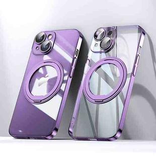 For iPhone 14 Electroplated 360 Degree Bracket MagSafe Magnetic Phone Case(Transparent Purple)