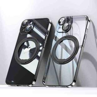 For iPhone 14 Electroplated 360 Degree Bracket MagSafe Magnetic Phone Case(Transparent Black)