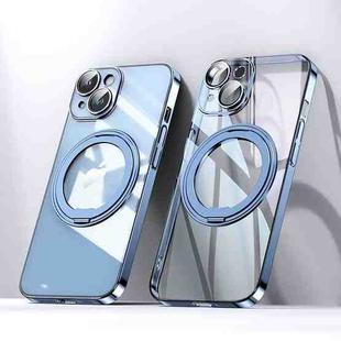 For iPhone 14 Electroplated 360 Degree Bracket MagSafe Magnetic Phone Case(Transparent Blue)