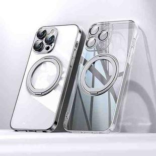 For iPhone 14 Pro Electroplated 360 Degree Bracket MagSafe Magnetic Phone Case(Transparent)