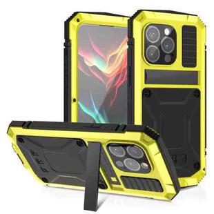 For iPhone 15 Pro Max R-JUST Shockproof Life Waterproof Dust-proof Metal + Silicone Phone Case with Holder(Yellow)