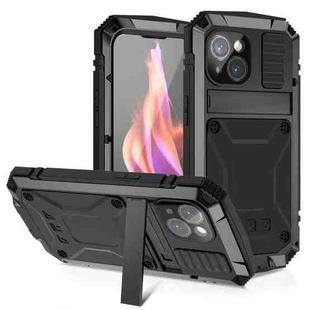 For iPhone 15 Plus R-JUST Shockproof Life Waterproof Dust-proof Metal + Silicone Phone Case with Holder(Black)