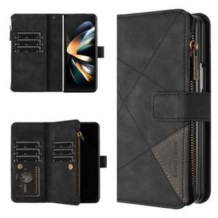 For Samsung Galaxy Z Fold4 Rhombus Texture Zipper Wallet Leather Phone Case(Black)