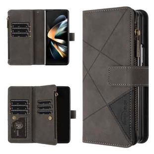 For Samsung Galaxy Z Fold4 Rhombus Texture Zipper Wallet Leather Phone Case(Grey)
