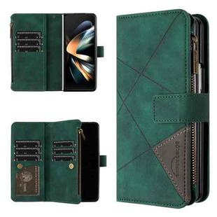 For Samsung Galaxy Z Fold4 Rhombus Texture Zipper Wallet Leather Phone Case(Green)
