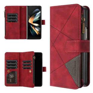 For Samsung Galaxy Z Fold4 Rhombus Texture Zipper Wallet Leather Phone Case(Red)